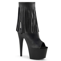 Sexy Black Matte Fringe Platform 7&quot; Heels Ankle Boots Stripper Dancer Shoes - £75.09 GBP