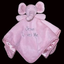 His Gem Lovey Security Blanket Elephant Plush 15in &quot;Jesus Loves Me&quot; Embroidered - £7.79 GBP