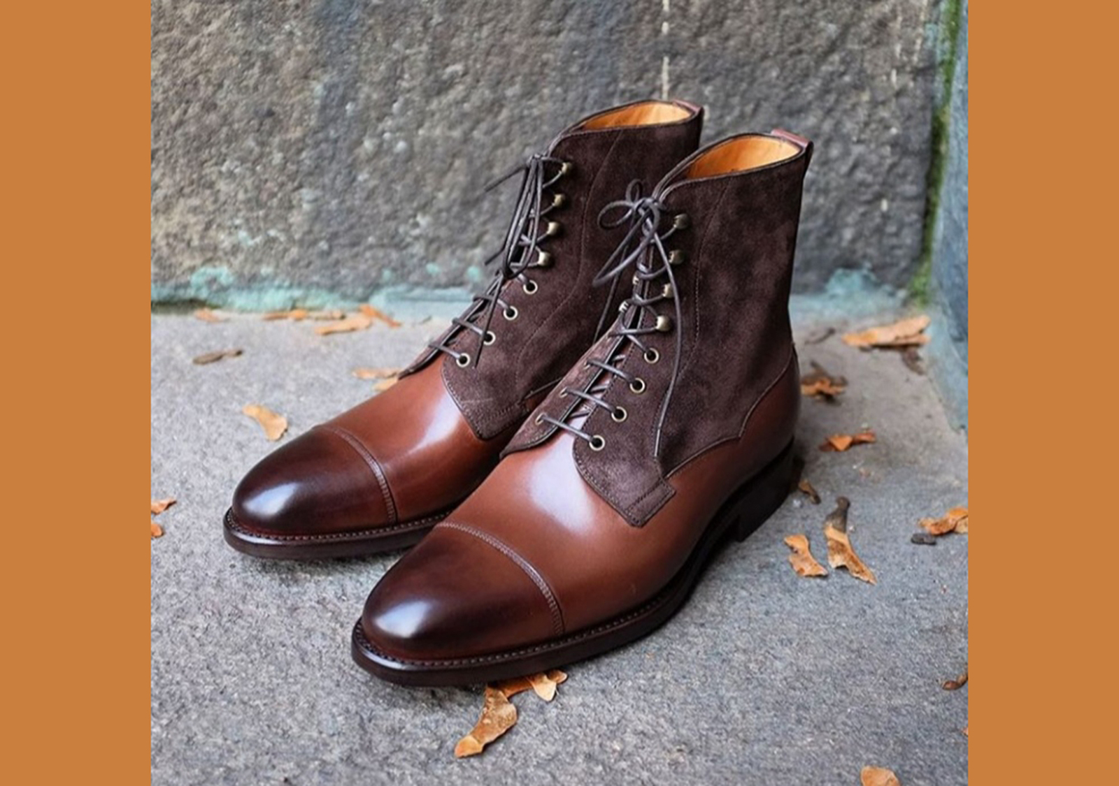 Men Leather Suede Ankle High Boot New Handmade 2 Tone Brown Lace Up Cap Toe Boot