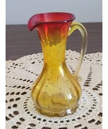 Vintage Hand Blown Amberina  Pitcher Orange Red  yellow Applied Handle - £14.70 GBP