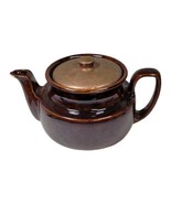 Vintage Marriage Dark Brown Pottery Teapot Made in USA copper lid  - $26.16