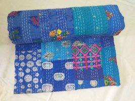 Traditional Jaipur Handmade Beautiful Blue Khambadiya Patchwork Bedspread Throw  - £43.94 GBP+