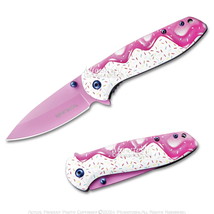 7.5” Donut Sprinkle Folding Pocket Knife Spring Assisted Blade Steel Pink Purple - £10.28 GBP