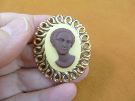 (CA1-73) RARE African American LADY Ivory pine resin CAMEO brass Pin Pendant - £25.40 GBP