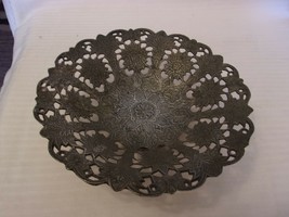 Decorative Silver Metal Bowl Filigree Design With Flowers From India - £29.66 GBP