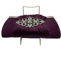 Cocktail Evening Handbag Purple Clutch Purse Satin Pleated Shoulder Stra... - $38.67