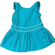Janie and Jack Teal Eyelet Drop Waist Dress 12 to 18 Months - £13.81 GBP