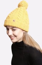 Women’s Knitted Beanie W/Pom Pom &amp; Ribbed Trim Yellow - £11.17 GBP