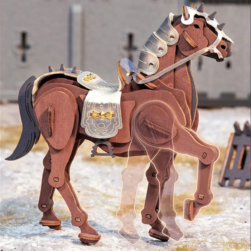 baby wooden toys 3d puzzle cartoon animal war horse blocks  elephant model  - £22.41 GBP