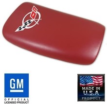 C5 Corvette Center Console Pad Lid Red Leather with Silver Cross Flag 97-04 - £193.60 GBP