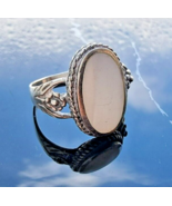 VINTAGE 925 STERLING SILVER  14x9mm MOTHER OF PEARL FLORAL DESIGN RING S... - $63.36