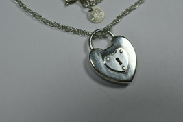 Vintage Tiffany &amp;Co 1&quot; Silver Padlock Heart Emblem Lock Heavy Chain Neck... - £291.31 GBP