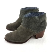 Toms Leila Olive Gray Suede Herringbone Ankle Boots Booties Heels Zipper... - $49.31