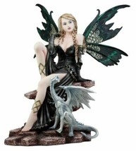 Ebros Large Royal Queen Gothic Green Butterfly Fairy &amp; White Dragon Statue 17&quot; H - £103.90 GBP
