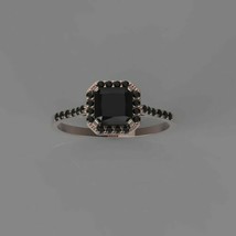 2ct Simulé Noir Bague Diamant Halo 14k Plaqué or Rose avec Rond Accents - £76.45 GBP