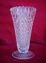 Old Vintage Indiana Glass Diamond Point Clear 8&quot; Flower Vase Discontinued MCM - £17.20 GBP