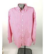 J Crew Mens Shirt Pink White Stripe M Button Cotton Sz 16 LS 35 LS - $29.65