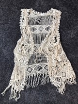 Y2K Bohemian Cardigan Vest SMALL Crochet Fringe Coquette Cottage Fairy 90s Boho - £17.14 GBP
