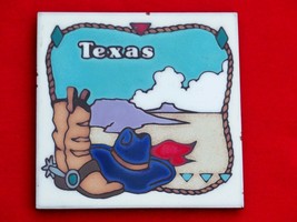 MASTERWORKS HAND CRAFTED CERAMIC TILE TRIVET TEXAS HAT COWBOY BOOTS RICH... - £6.45 GBP
