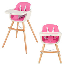 Costway 3 In 1 Convertible Wooden High Chair Baby Toddler W/ Cushion Pink - £117.20 GBP