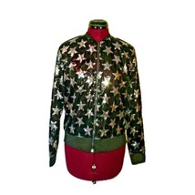 Say What? Bomber Jacket Women Full Zip Sequined Stars Size Small Embelli... - $38.61