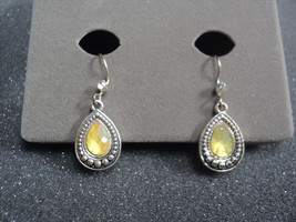 Avon Pierced Drop Earrings Honey Yellow w/ Clear Rhinestone Silvertone Vintage - £16.75 GBP