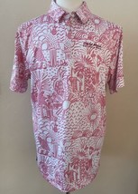 Yatta Polo Shirt Shaka Life Pink White Tropical Print Short Sleeve Embroidered L - £15.38 GBP