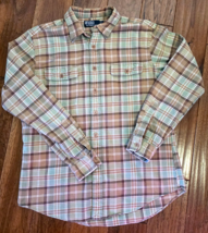 Mens Lg Polo Ralph Lauren Brown/Blue Plaid Button Down Shirt Classic Lon... - $19.79