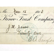 1913 Kineo Trust Company Bank Check E.A. Sampson Dover Maine Signed 4798... - $19.99