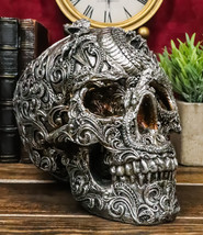 Flying Dragon On Tribal Le Fleur Floral Tattoo Skull Statue Halloween 7.5&quot;L - £20.14 GBP