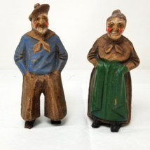 Wood Carved French Couple Figurines Hand Painted Folk Art Rustic Decor A... - $18.95