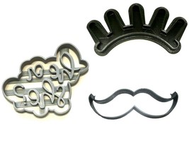 Staches Or Lashes Gender Reveal Baby Shower Set Of 3 Cookie Cutters USA PR1300 - £4.71 GBP