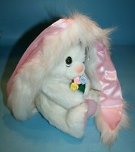 PJ Toys White Easter Bunny Plush Long Ears Pink Satin Holds Flowers Soft Toy Vtg - $53.22