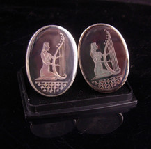 Sterling Egyptian Cufflinks / Large Vintage Harp / music set / nielloware jewelr - £256.63 GBP