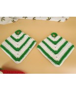 Vintage Hand Crochet  Hanging Potholder Green and White 8&quot; x 8&quot; - €12,40 EUR