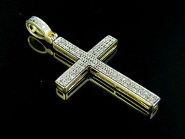 2.00 Ct Round Cut Natural Moissanite Cross Pendant 14K Yellow Gold Plated - £159.03 GBP