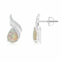 ANGARA Natural Opal Pear-Shaped Stud Earrings with Diamond in 14K Gold (7x5MM) - £737.00 GBP