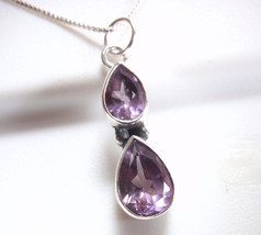 Elegant Amethyst Teardrop Double Gem 925 Sterling Silver Faceted Pendant - £9.96 GBP