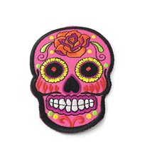Pink Mexican Aztec Sugar Skull Appliques Iron On Patch Embroidered Mayan Ruin... - £12.69 GBP