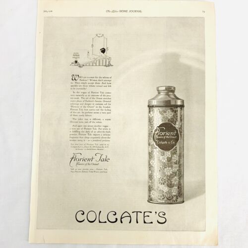 Primary image for Vintage 1921 Colgate's Florient Talc Print Ad Flowers Of The Orient 13" x 9 3/4"