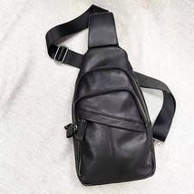 Cowhide Chest Bag Men&#39;s Shoulder Crossbody Chest Bag Leather Black Men&#39;s Bag - £45.68 GBP