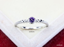 Stackable Amethyst Ring, Purple Amethyst Minimalist Ring, Round cut mini stone  - £23.59 GBP