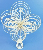 White Starburst Tree Topper 10.5&quot; Tall x 7&quot; Glittered Metal W/Clear Beads Vtg - £13.96 GBP