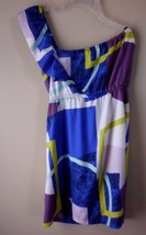 Roxy Dress Blue Purple White Size Medium Geometric Print Ruffle One Shoulder - £22.69 GBP