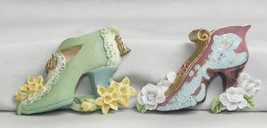 Victorian Ceramic Shoes Refrigerator Magnets 2 Lot #1521 - £4.96 GBP