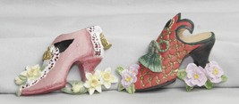 Victorian Ceramic Shoes Refrigerator Magnets 2 Lot #1523 - £4.87 GBP