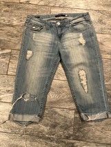Vigoss capri Denim Jeans 5 Back Flap Pockets Distressed Cropped Boho Hippie - $19.21