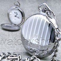 Pocket Watch Silver Color 42 MM for Men Arabic Numbers Dial with Fob Chain P94 - £17.57 GBP
