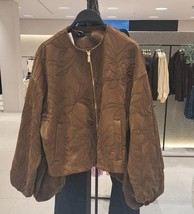 ZARA BNWT 2025. KHAKI FAUX SUEDE BOMBER JACKET EMBROIDERED. 8372/292/505 - $108.03