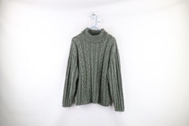 Vintage Cabelas Womens Large Cotton Chunky Cable Knit Turtleneck Sweater Green - £38.89 GBP